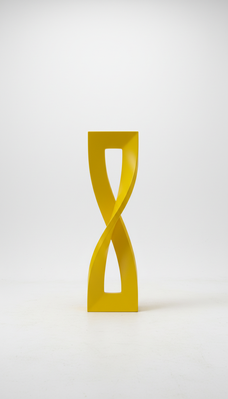 Powder-coated metal sculpture in electric yellow