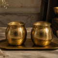 Handcrafted Hammered Brass Storage Jar Set